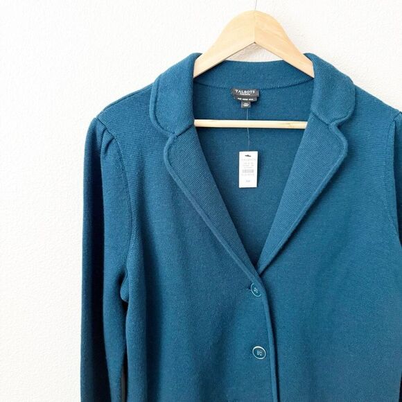 TALBOTS | NWT Cardigan Sweater Blazer Jacket Dark Teal Merino Wool | 0X Petite - Picture 3 of 8